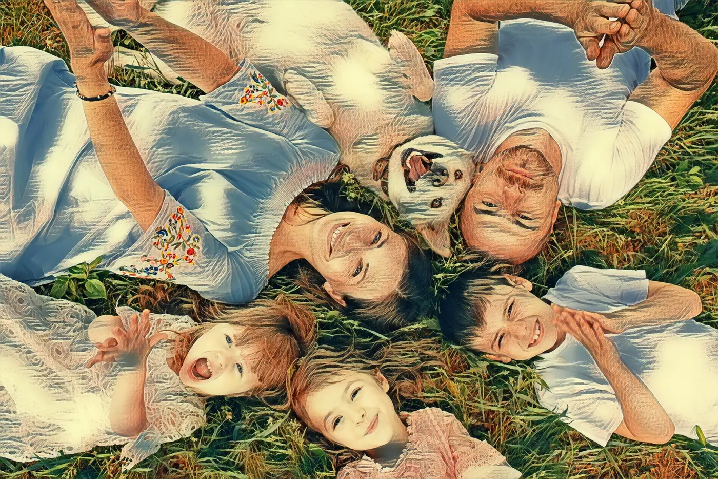 Family photo transformed into a vibrant Summer style painting for a custom canvas print