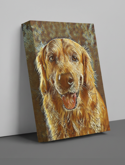 Custom canvas print with a dog portrait.
