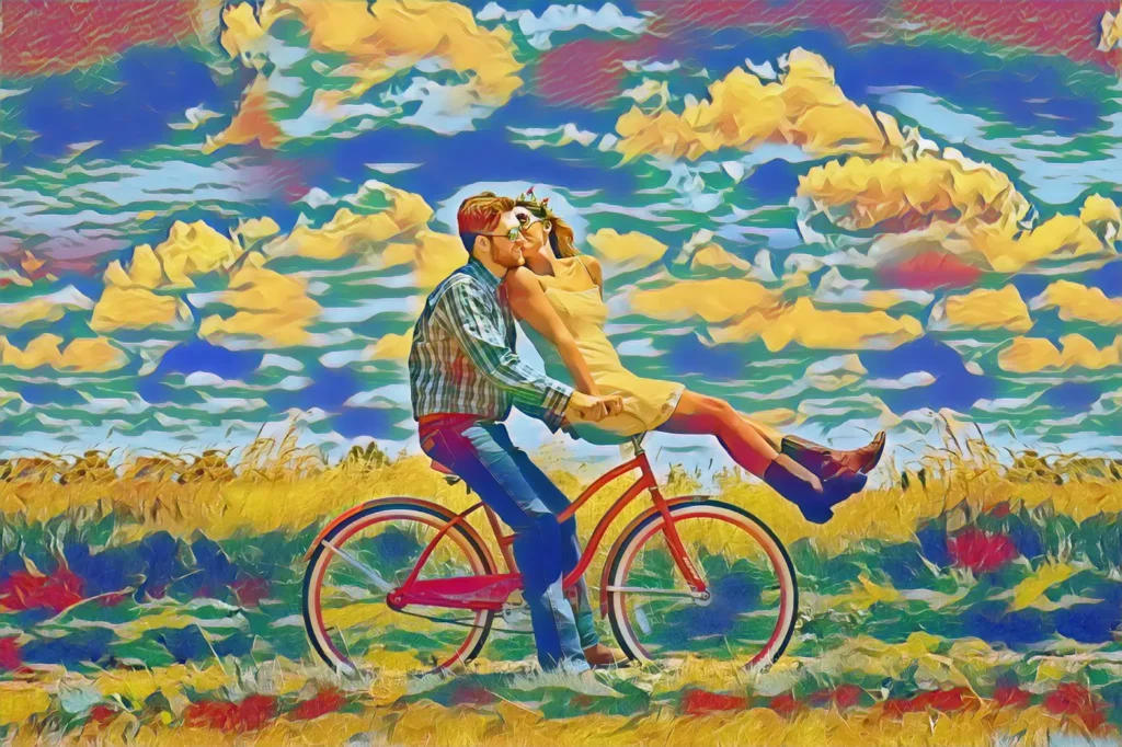 Couple photo transformed into a colorful Iridescent style art piece