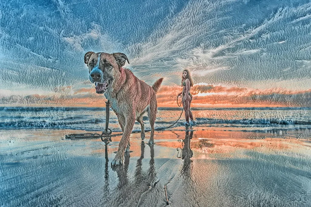 Dog photo recreated in the Pointillism art style using AI for a custom print