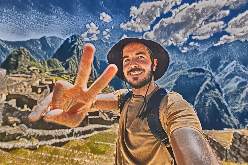 Hiker photo turned into a classic Epoch style artwork for a custom poster