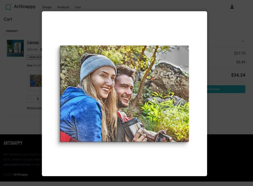 Preview of final canvas print shown in shopping cart