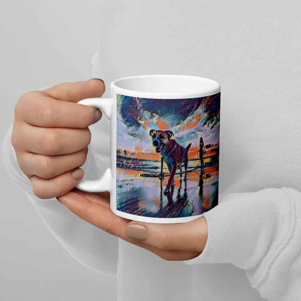 Custom coffee mug with pet photo in AI Watercolor style