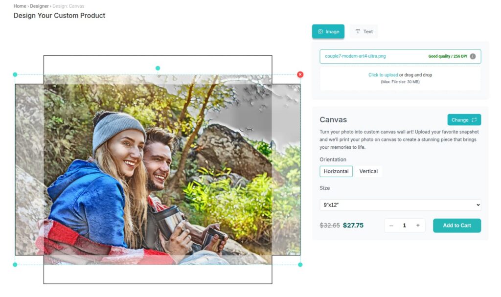 Wrong photo placement on canvas resulting in white edges